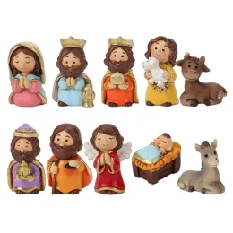 Sculture Set di natività per Natale 10 pezzi piccole figurine per la natività scena di Natale statua di Natale per bambini e adulti santi