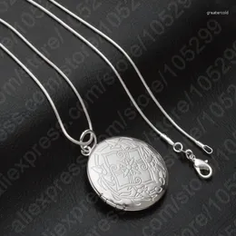 Pendanthalsband 925 Sterling Silver smycken Round Po Locket Halsband Gift för Women Girl