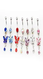 D0347 6 Farben Mischen Farben Bauchnabel Navelringe Körper Piercing Schmuck Dangle Accessoires Mode Charm Butterfly 20pcs Los JNXP9133219