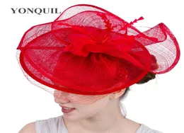 Yeni Stil Kırmızı Düğün Başlığı Sinamay Kentucky Derby Royal Ascot Fascinator Hats Moda Saç Aksesuarları Parti Baş Bantları SYF1116965988