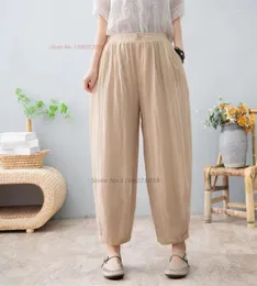 Abbigliamento etnico 2024 pantaloni vintage cinesi doppi strati a doppio strato traspirabile per i pantaloni folk elastici elastici