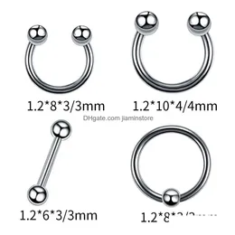 Studi per anelli nasali 4 pcs/lotto in acciaio inossidabile studio industriale auricolare unghie ossee per le labbra clip clip teratro setto piercing gioielli per piercing dro dh9o2