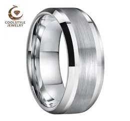 8 mm Männer Frauen Wolfram -Carbid -Ring -Ehering mit zentral gebürsteten polierten abgeschrägten Komfort 2107017368145