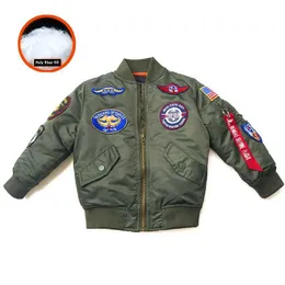 Men's Jackets 2-12 Yesars Topgun Patched Children Winter Clothes Boys Girls Baby Kids Toddler US Army Ma-1 Bomber Flight Jackets Coats T240507