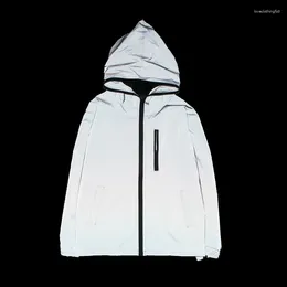 Herrenjacken volle reflektierende Jacke Männer / Frauen Harajuku Windbreaker Hip-Hop Streetwear Nacht glänzende Reißverschlussmäntel Jacke