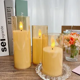 LED Flameless Pillar Candles Battery Operated with Remote and Timer Set of 3 Plexiglass Flickering 3D Flame 240430