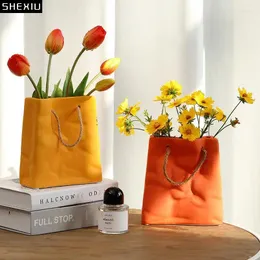 Vazolar Yaratıcı Seramik Tote Çanta Vazo Morandi Renk Çiçek Düzenlemesi Konteyner Ofis Yatak Odası Porselen Ev Dekorasyonu