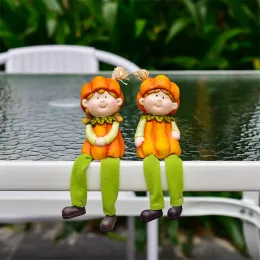 Set di miniature 2 ragazze di zucca ornamenti giardino micro paesaggio decorazione in ceramica artigianato bambole cartoni animati festival destro desktop decorazioni