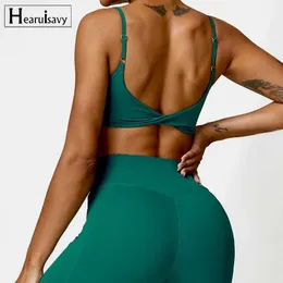 ملابس داخلية نشطة HearuiSavy Cross Back Yoga Bra Push Up Gym Top Women Litness Yoga Complements Sports Instrleal Workout Clothing Running Sports Bra D240508