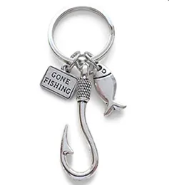 whole 10pcslot New fashion jewelry Gone Fishing Fish Hook charm pendant Keychain with Small Fish Charm keychain5437856