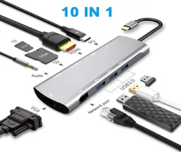 USB C HUB, Ethernet bağlantı noktasına sahip 10 arada 10 tip C hub, 4K USB-C TO, VGA, 3 USB 3.0 bağlantı noktası, Mac Pro ve diğer Tip C dizüstü bilgisayarlar7866384 için taşınabilir