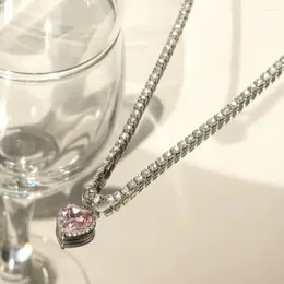 Catene Rhinestone Y2K Pink Heart Collana in lega coreana in stile coreano Amore zircone Accessori per gioielli di gioielli CASAGGI