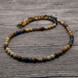 2018 Vintage Rustic Men Beaded Necklace Natural Picasso Stone Bead Necklace For Men Tribal Jewelry Best Friend Gift Su-05 289f