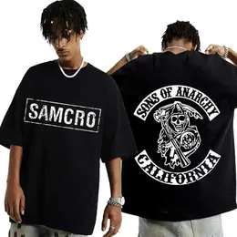 Рубашки Samcro Двусторонняя графическая футболка мужчина Womnen Hip Hop Punk Rock Tees с коротким рукавом летние повседневные хлопковые футболки 2024 Новые J240506