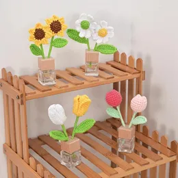 Decorative Flowers Tulip Crochet Hand Woven Sunflower Potted Finished Artificial Car Bottle Home Office Desktop Decor