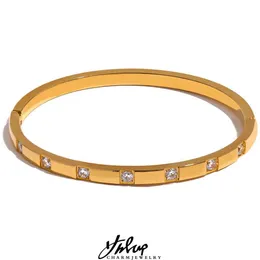 Bangle Yhpup Fashion Cube Zirconia rostfritt stålklocka armband 18K guldpläterad vattentät smycken lämplig för kvinnors charm och mode J240508