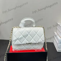 24c Vintgae Yağ Balmumu Deri Buzağı Bavul Torbaları Üst Sap Debriyaj Çantası Klasik Mini Flep Kapitone Altın Zincir Crossbody Çanta 20cm Siyah Beyaz Pembe