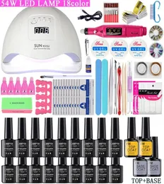 Kits de arte unhas Defina o secador de lâmpada LED UV com 18 12 PCS Kit de polimento em gel de Manicure Tools Drill Drill287Y1833275