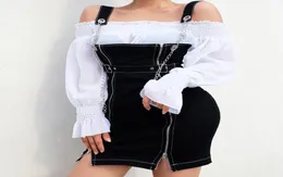 Suchcute punk bodycon streetwear outono 2018 zíper dividido sexy mini vestidos de metal corda de cinta vestido de festa mulher preto ucrânia9063904