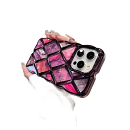 iPhone 15 Pro Max 14 13 12 11 패션 대리석 패턴 숙녀 TPU 보호 커버 충격 방지 방지 방지 드롭을위한 고급 3D 마름모꼴 다이아몬드 웨이브 패턴 전화 케이스