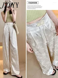 Women's Pants JXMYY 2024 Flower Lace Up Cool Korean Style Y2k Satin Straight Women Summer Thin Ice Silk