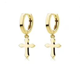 Brincho de aço inoxidável Classic Minimalist Gold Color pendurado Brincos de argola cruzada para homens jóias de mulheres1508824