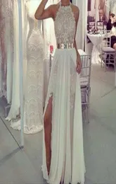 Ucuz balo elbiseleri kadın kanat vestidos de fiesta chiffon gece elbise zemin uzunluğu seksi özel vintage kolsuz yüksek boyun 5959291