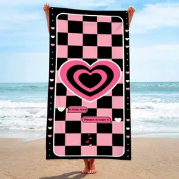 Asciugamano da spiaggia a scacchiera per la spiaggia in microfibra 3d in microfibra morbida che assorbente il nuoto traspirante amore da bagno nero rosa asciugamano 240508