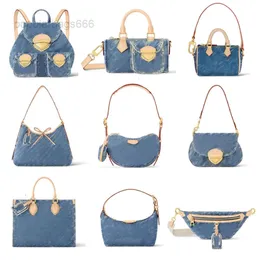 Märke axelväska designer retro denim kvinnor crossbody väska hobo blå blommor messenger plånbok lois vuton axillär påse