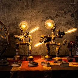 Lampade da tavolo Industrial Retro Water Pipe robot Light Coffee Bar Restaurant Desktop Regalo decorativo Bulbo Lampada creativa