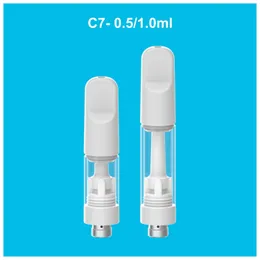 卸売0.5ml 1.0ml 2.0mlアトマイザーC7セラミックコイルベイプカートリッジ510スレッド厚いオイル気化器ガラスセラミック空のカート白いネジマウスピースフォーム