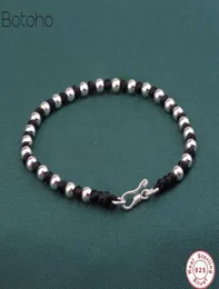 Handgjorda 925 Sterling Silver Color Beads Black Rope Armband Cord String flätad vänskap Lucky Bangle for Women Men Par CX8386438