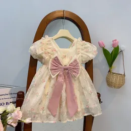 Verão novo bebê menina renda de renda flor fofa big bow princesa vestido doce e fofo