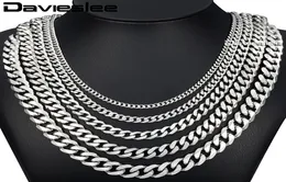 Davieslee 60cm Mens Chain Silver Color Stainless Steel Necklace for Men Curb Cuban Link Hip Hop Jewelry 357911mm DLKNM072603232
