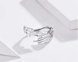 Otwarty pierścień srebrny S925 z platynkowatymi skrzydłami piór regulowane polerowane rzemiosło wygodne do noszenia fashio6178841