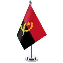 Tillbehör 14x21cm Office Desk Flag of Angola Banner Boardroom Table Stand Pole Stick Den Angolan Cabinet Flag Set Meeting Room Decor