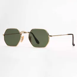 Damenmänner Sonnenbrille Mode achteckige Sonnenbrille flache Metallgläser UV -Schutzlinsen mit Lederhülle und QR -Code 1860
