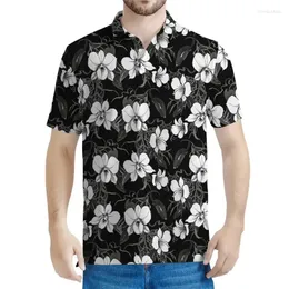 Herrpolos tropiska nötkött blommor mönster polo skjorta män kvinnor sommar 3d tryckt blommor t-shirts-knapp korta ärmar lapel tee skjortor