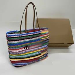 1: 1 Rainbow Woven Shopping Beach Lager Capacity Totes Crossbody M Brand Design Tote Branded Design Väskor Väskor Kvinnors handväska 240427