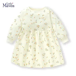 Girl's Dresses Little Maven 2023 Girls Dress Cotton Elegant Dress Childrens Clothing Flower Print Spring and Autumn Baby ClothingL2405