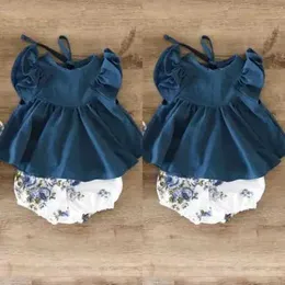 Rompers Cute neonati neonati baby girl tops bodysuits harem floreali pantaloni corti set di vestiti estivi h240508