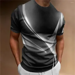 Мужские рубашки T 2024 Случай-рисунок кривая 3D-печать футболка с коротким рукавом повседневное o-вырезок свободное негабаритное лето