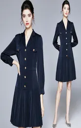 2021 Fashion Classic Blue Blazer Dress Designer Langarm Hals Business Prom Office Ladies Sexy Slim Plisse Kleider Herbst Winterurlaub Frauen Kleidung 5138703