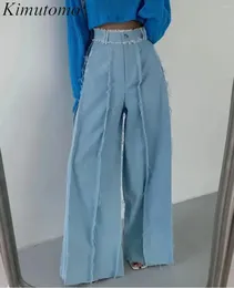 Jeans femminile kimutomo vintage sciolto di nappa solida design largo gamba donna casual in vita alta giuntura dritta semplice semplice versatile pantaloni in denim