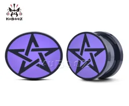 Kubooz ستيل المقاوم المقاوم للصدأ Purple Pentagram مقابس الأذن أنفاق ثقب مقاييس مقاييس جسم المجوهرات موسع كامل 6 ملم 62085261620