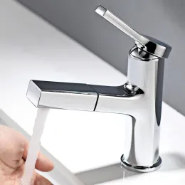 Badrumskran Pull-Out kran för badrum avtagbart enkelhandtag Badrumsvask Kran Black Chrome Finish Sink Faucet