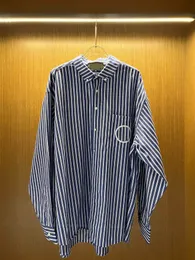 Рубашка для женской моды винтажная лацканая полоса негабаритная блузя пуговица с длинным рукавом вниз по вышивкой рубашке офисная топа
