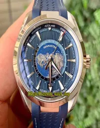 Topversion VSF 43mm Aqua Terra 22012432203001 World Time Blue Ocean Dial 8939自動機械メンズウォッチスチールケースSPO2983545