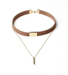 90039S Punk New Fashion Leather Leather Dlocking Necklace Gold Plated Heygetry With Metal Bar Pendant Collar Necklace F5236662