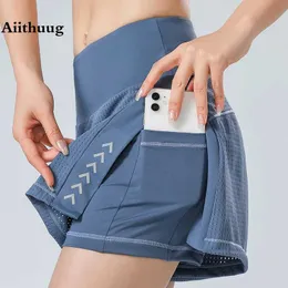 Röcke aiithuug 2 in 1 Sport -Shorts Running Shorts Side Side Gymnastik Kurzjogginghosen kurz atmungsaktive Kleidung mit Pocket Y240508